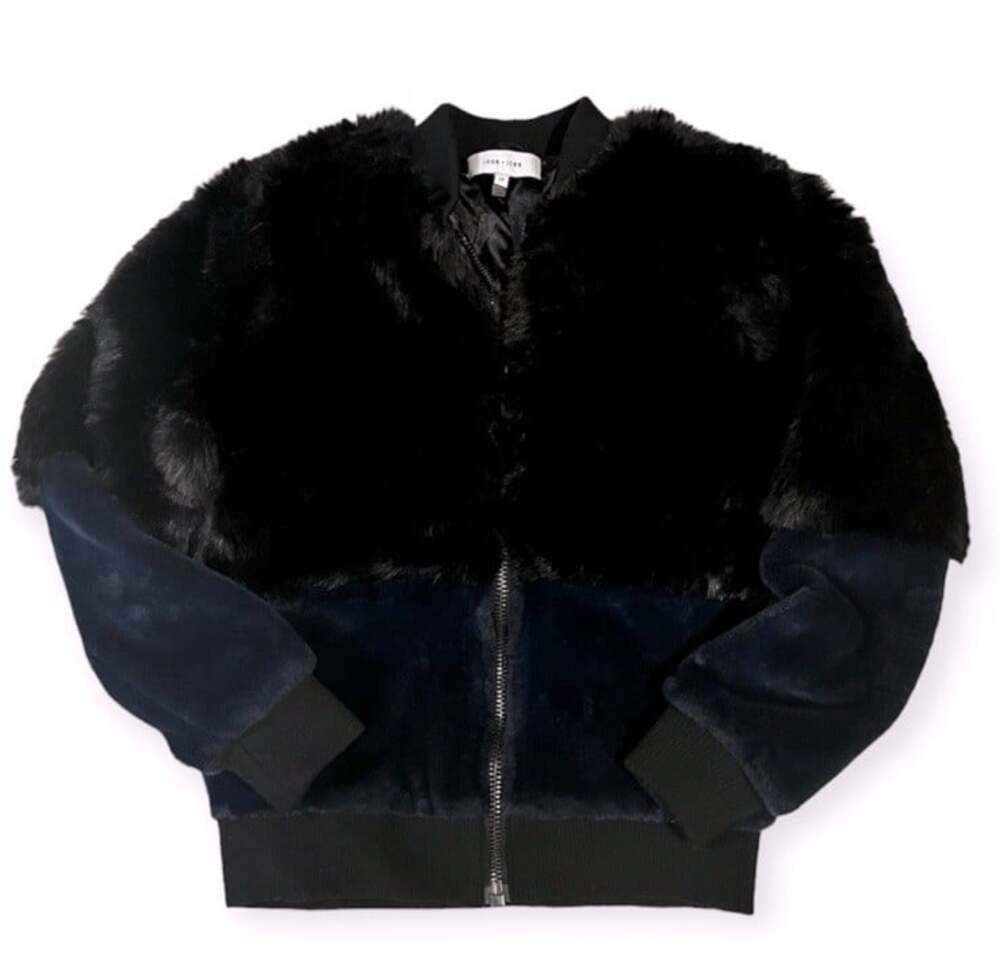 John+Jenn 2-Tone Faux Fur Cozy Chic Urban Glam Casual Streetwear Bomber Jacket-S